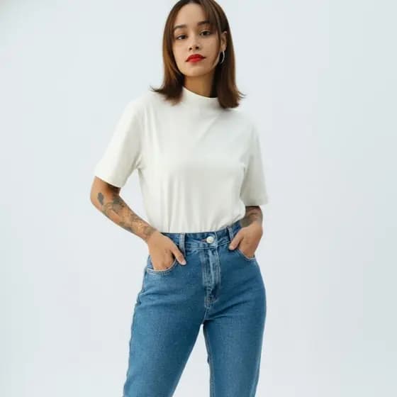 Camiseta T-Shirt Feminina Gola Alta Algodão