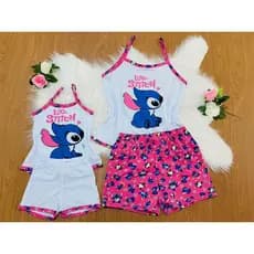 KIT 2 Pijamas Baby Doll Alça Stitch Mãe e Filha Combinando | Verão