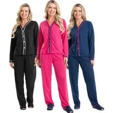 Kit 3 Pijamas Longos Americano Feminino – Botão Malha Premium Pós Cirúrgico