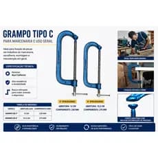 Jogo de Grampo Sargento Tipo C Curto Para Marceneiro 5 e 6 Polegadas