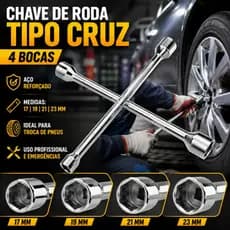 Chave de Roda Cruz de Carro Profissional 17 19 21 23mm Universal Cruzeta Aço Reforçada Cromada