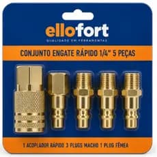 Jogo Engate Rápido Conectores 5 Peças 1/4" Rosca Pneumático Compressor Ellofort
