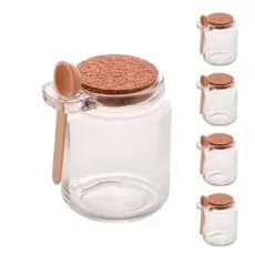 Pote de Vidro com Colher em Bambu e Tampa Rolha 250ml - Saleiro e Porta Condimento