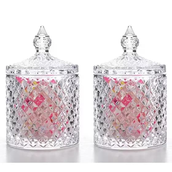 Kit Bomboniere C/ Tampa- Vidro 580 E 300ML- Modelo Abacaxi -Decoração Doces Velas Cotonetes Algodão