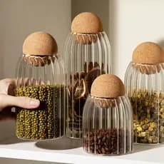 Pote de Vidro Tampa Bola Esfera Cortiça, Mantimentos Café Biscoitos Decoração Enfeite Vela Artesanal