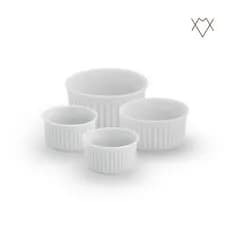 Conjunto com 4 tamanhos de Ramekin Canelados porta molho Porcelana Branca