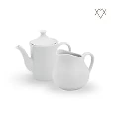 Kit Café Chá com Bule 650ml e Jarra 750ml Porcelana Branca Louça