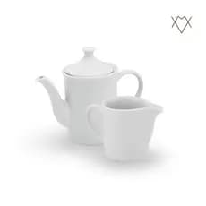 Kit Café Chá com Bule 650ml e Leiteira 350ml Porcelana Branca Louça