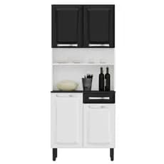 Armário Cozinha Itatiaia Pratika Aço 196x80x45cm 4 Portas 1 Gaveta 2 Prateleiras Branco Tampo Granito