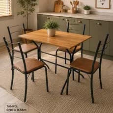 Conjunto Mesa de Jantar 4 Cadeiras Confortse Tampo 90x58cm Estrutura Metálica