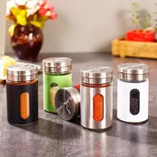 Saleiro Pimenteiro Porta Condimentos Vidro Aço Inox Com Visor Premium - Unitário
