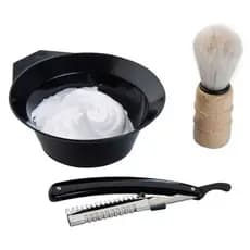 Kit de Barbear Cumbuca + Pincel + Pente Navalha + Navalha Barbeiro Profissional Barbearia