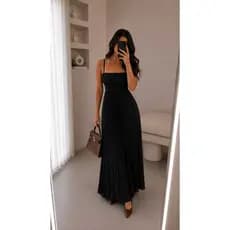 Vestido midi preto - vestido preto - vestido costas nuas - vestido plissado - vestido p