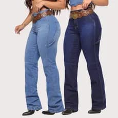 Kit 2 Calças Feminina Carpinteira Country Jeans Montaria Texana Lycra Elastano Rodeio Pura Raça