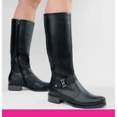 Bota cano longo Quiz Bota Com Zíper Lateral Detalhe Em Fivela Bota Preta