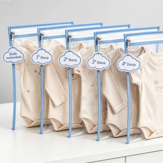 Kit 5 Saquinhos Maternidade Multiuso C Zíper + 5 Tag Organizador Necessaire