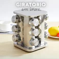 Porta Tempero Condimentos Giratório 12 Potes Inox e Vidro Organizador