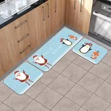Jogo Tapete Cozinha 3 Peças Kit Antiderrapante Emborrachado Estampado Passadeira - NEVE FELIZ NATAL