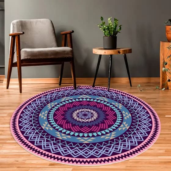Tapete Redondo 88x88cm Decorativo Antiderrapante-Folha ACABAMENTO A LAZER