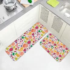 Jogo de Tapete para Cozinha Kit 2 Peças | Estampado, Antiderrapante | FRUTAS TROPICAIS