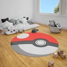 TAPETE REDONDO QUARTO ,SALA INFANTIL 88X88-POKEBOLA-ANTIDERRAPANTE ACABAMENTO A LAZER