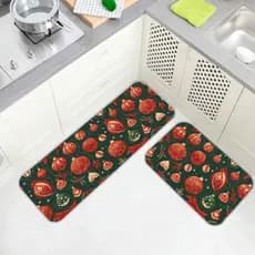 Jogo Tapete Cozinha 2 Peças Kit Antiderrapante Emborrachado Estampado Passadeira - ENFEITES DE NATAL