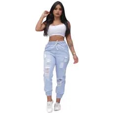 Calça Jeans Feminina Rasgada Jogger Destroyed Cintura Alta