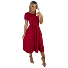 Vestido Evangélico Midi Godê Manga Curta Pronta Entrega