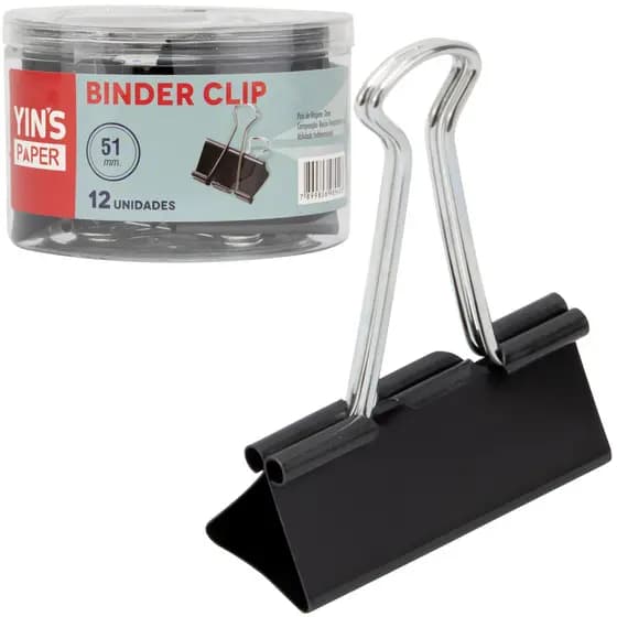 Prendedor De Papel Colorido Binder Clip Preto 51mm Caixa Com 12 Unidades