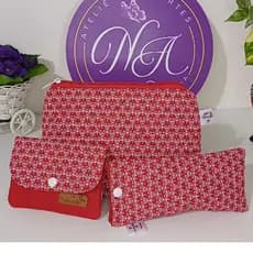 Kit Nécessaire trapézio, Porta Óculos em tecido e Carteirinha multiuso