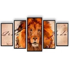 Kit Quadro Decorativo Quarto Sala 5 Peças Animais Leão Judá