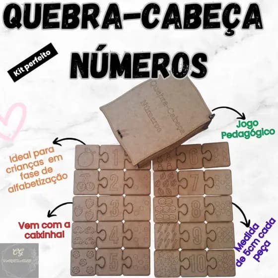 Jogo Didático Quebra-Cabeça Números com Caixa em MDF 3mm
