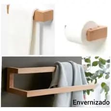 kit De Suporte C/ 3 Peças Para Banheiro Feito em Madeira Envernizado