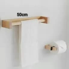 1 Suporte P/ Toalha 50cm + 1 Suporte De Papel Higiênico Em Madeira
