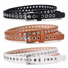 DAIANA MODA Cinto Feminino Boho Vintage de Couro Sintético Com Fivela Estreita Com Punk Rock ilhós