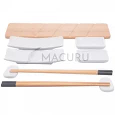 Kit Sushi com hashi em Bambu e Cerâmica 9 peças / 8 Peças / 7 Peças