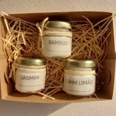 Kit 3 Mini Vela Aromática Perfumada Bamboo Jasmim e Capim Limão 40g cada