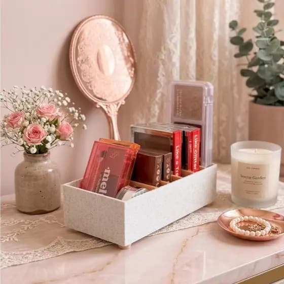 ORGANIZADOR DE MAQUIAGEM EM IMPRESSÃO 3D COM 5 DIVISÓRIAS PARA PALETAS E BLUSHES - BE-GG