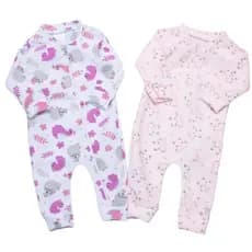 Kit 2 Macacão Bebê Menina Em Soft Estampado Feminino Com Zíper Confortável Dia a Dia Quentinho