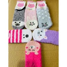 KIT1-6 pares de meias infantis de pelúcia com estampa de desenho animado para meninas