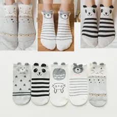 KIT 3-12 pares Meias Infantis com Orelhinhas e Estampa Cartoon Algodão  0-6 Anos MENINA