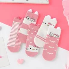 KIT 3-12 Pares Meias de Bebê com Orelhinhas e Solado Antiderrapante Estampa Cartoon algodão 0-24 Meses MENINA