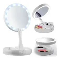 Espelho Maquiagem Aumento 10x Dupla Luz Led Organizador Usb