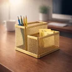 Organizador de Mesa Porta Maquiagem Porta Caneta Porta Treco Metal Dourado