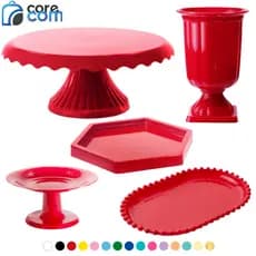 Kit 1 Boleira Cake Renda 22, 1 Band Sextavada, 1 Mini Cake, 1 Bandeja Perolada, 1 Vaso Grego