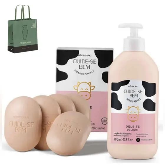 Kit Presente O Boticário Cuide-se Bem Deleite Creme Hidratante 400ml + Sabonetes + Sacola Original