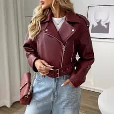 Nova Jaqueta Curta de Couro Feminina Estilo Europeu e Americano 2025, Casaco de Couro PU Vintage Estilo Motociclista com