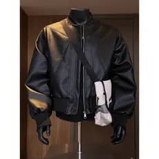 Jaqueta de motociclista masculina em couro vermelho estilo americano, elegante e de alta qualidade para o outono, feita