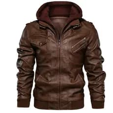 Jaqueta de Couro PU Vintage para Motocicleta 2907, Casaco Masculino com Capuz Removível para Outono e Inverno