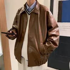 Jaqueta de Couro Casual para Homens, Estilo Motociclista, Vintage, Elegante, Versátil, Versão Coreana, Moderna, Corte So